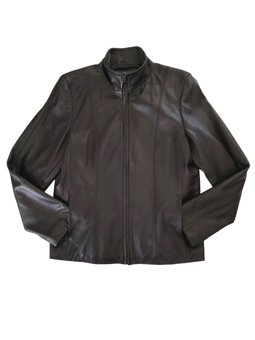 Van Heusen Black Genuine Leather Jacket Women's Size Large Fitted Zip Up Pockets - Picture 3 of 14